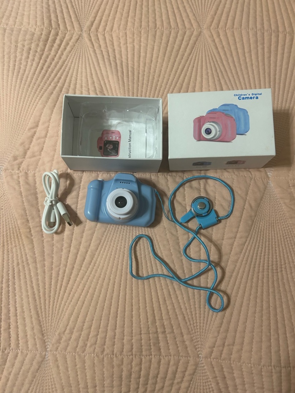 Children's Blue Digital Camera with Neck Strap and Charging Cable